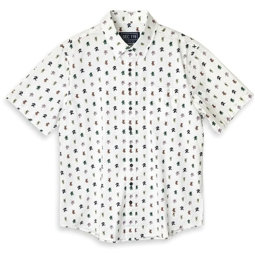 SEC 119 Grateful Dead Dancing Bears Shirt Mens XL White Short Sleeve Button Down - Picture 2 of 11